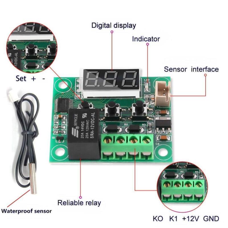 TERMOSTATO DIGITAL W1209 CONTROL TEMPERATURA INCUBADORA + FUENTE PODER - Imagen 7