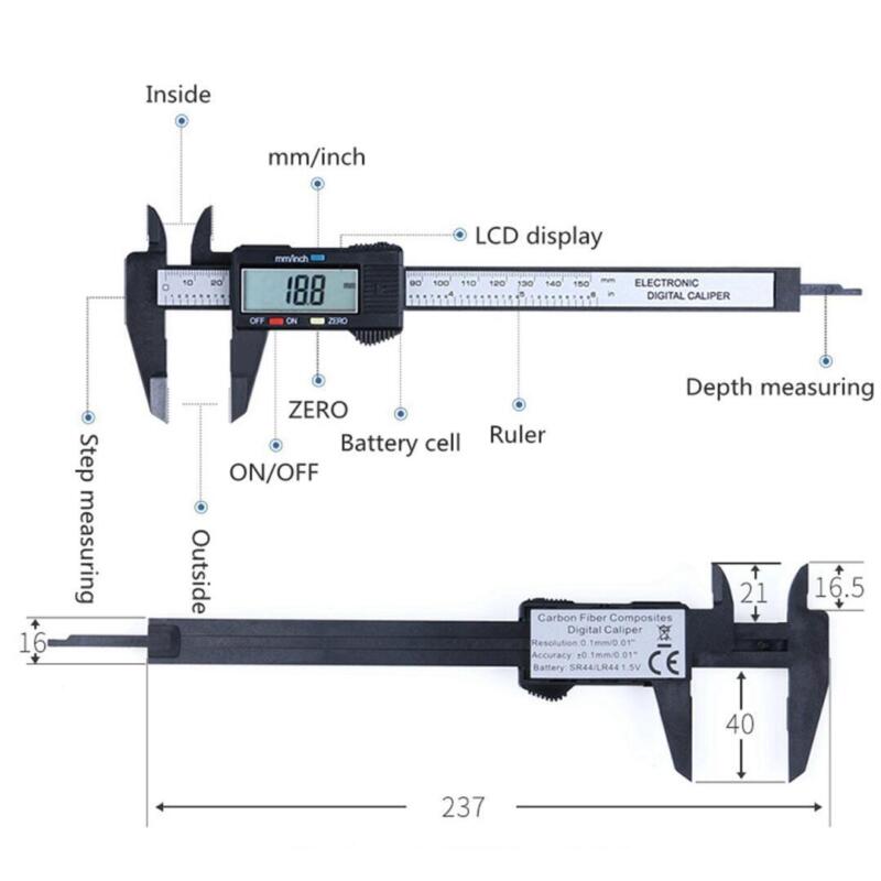 Calibrador Pie De Rey Digital Fibra De Carbono + Batería - Imagen 3