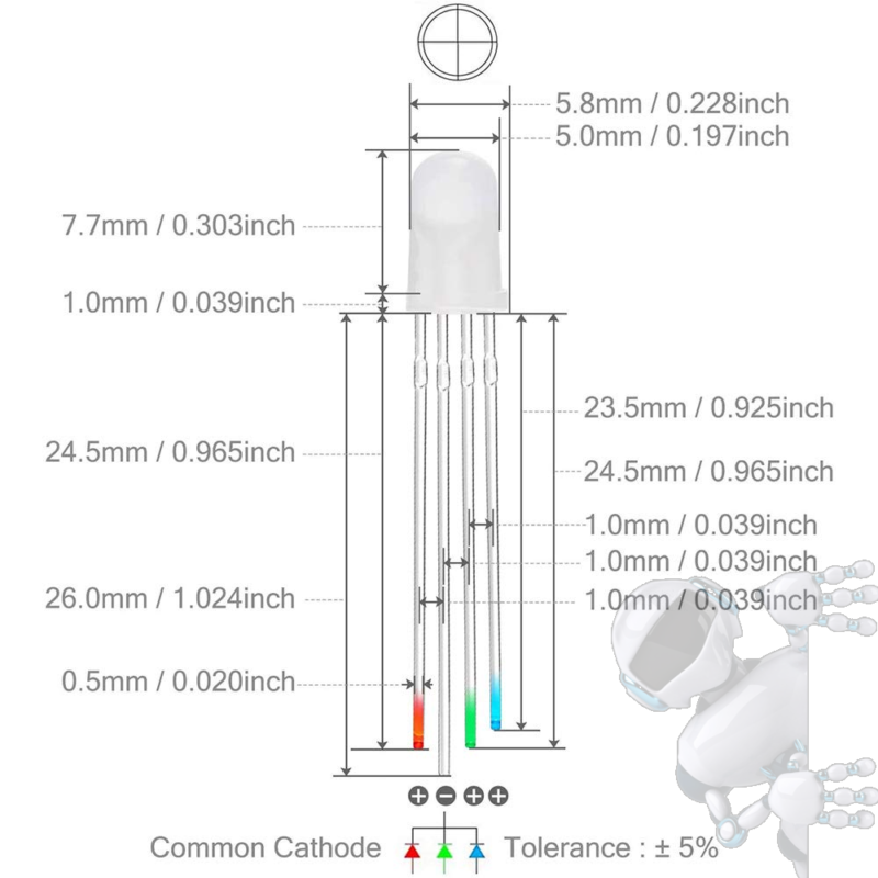 LED RGB 5MM TRICOLOR 10 UNIDADES Catodo Comun - Imagen 4